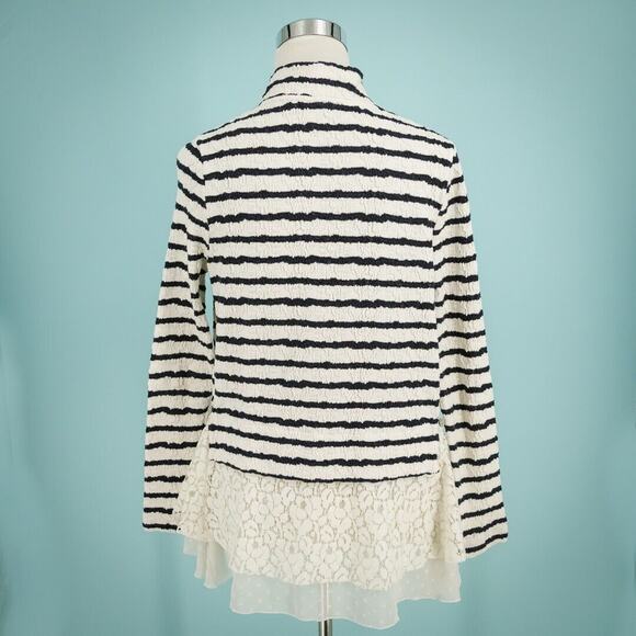 Postmark Anthropologie Size Medium M White Blue Stripe Lace Back Boho Cardigan - Picture 4 of 9
